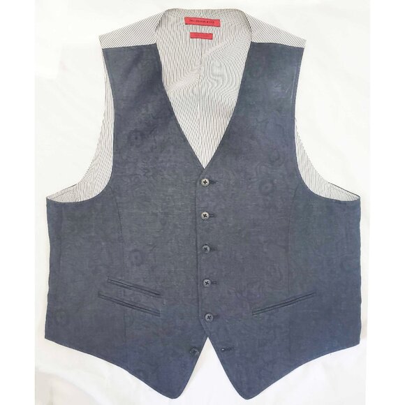 John Varvatos Mens Grey Floral Print Linen Waistcoat Vest Size L - Picture 1 of 7